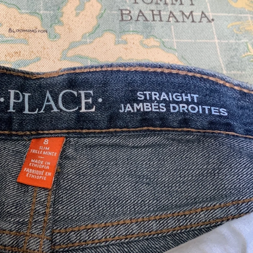 PLACE Jeans SLIM Straight Adjustable Waistband Whiskering 5 Pocket Denim 8 Boys